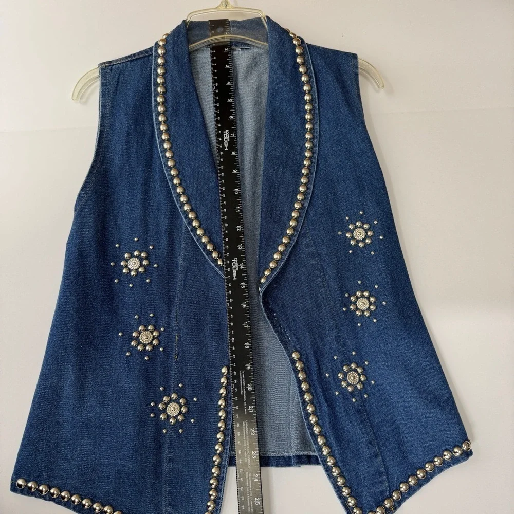Vintage Embellished Jean Two-Piece Vest and Maxi Skirt Set